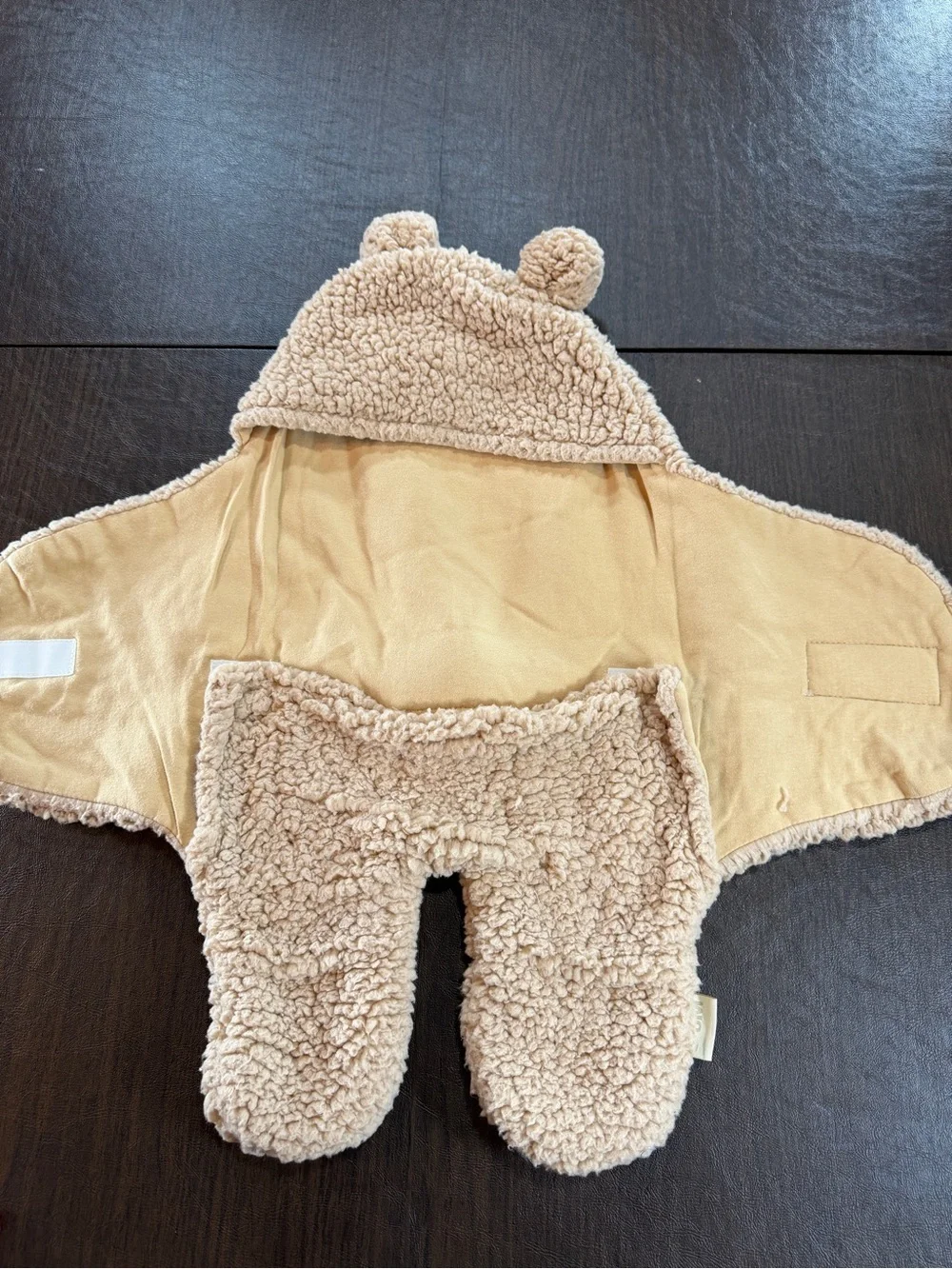 XMWealthy Cozy Sherpa Baby Swaddle with Hood and Ears - Tan Sz 0-6M